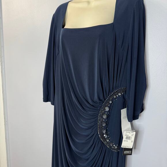Adrianna Papell Beaded Jersey Maxi Dress Eclipse Blue Mother of the Bride Sz 20W - Picture 8 of 16